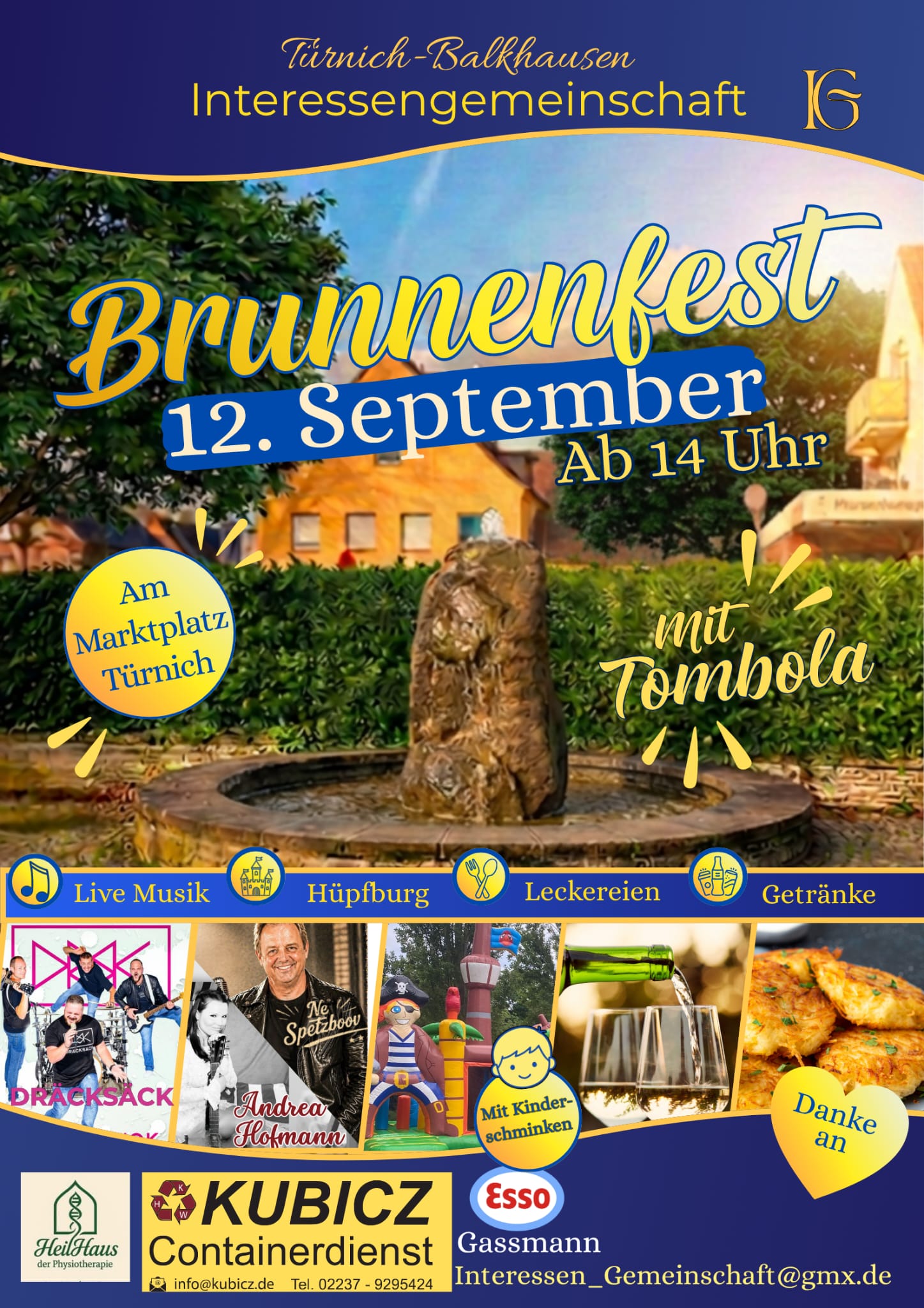 Plakat: Brunnenfest der Interessengemeinschaft Türnich-Balkhausen am 12. September ab 14 Uhr am Marktplatz Türnich